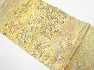 風景に御所車・鶴模様織り出し　袋帯